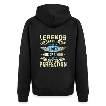 1985 Jahrgang Geboren 1985 Vintage Jubiläum - Unisex Premium Bio Zip Hoodie - Schwarz - Hinten - Nico (187cm)