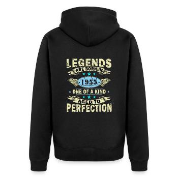Geboren 1955 Jahrgang 1955 - Unisex Premium Bio Zip Hoodie - Schwarz - Hinten - Nico (187cm)