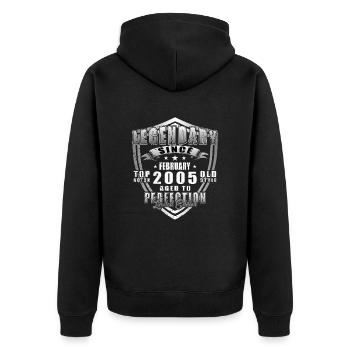 20. Geburtstag Februar 2005 Jahrgang 20 Jahre - Unisex Premium Bio Zip Hoodie - Schwarz - Hinten - Nico (187cm)