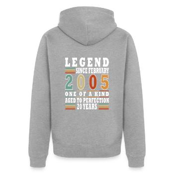20. Geburtstag Februar 2005 Jahrgang 20 Jahre - Unisex Premium Bio Zip Hoodie - Grau meliert - Hinten - Nico (187cm)