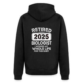 Retired Biologist 2025 - Unisex Premium Organic Zip Hoodie - black - Back - Nico (187cm)