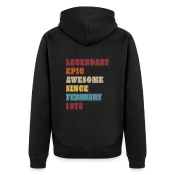 February 1975 | Birthday 1975 Vintage February - Unisex Premium Organic Zip Hoodie - black - Back - Nico (187cm)