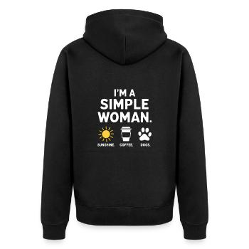 Je suis une femme simple comme les chiens de soleil et le café - Veste à capuche bio Premium Unisexe - noir - Dos - Nico (187cm)