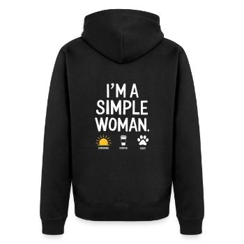 I`m a simple woman like sunshine dogs & coffee - Unisex Premium Bio Zip Hoodie - Schwarz - Hinten - Nico (187cm)