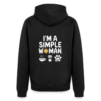 I`m a simple woman like sunshine dogs & coffee - Unisex Premium Bio Zip Hoodie - Schwarz - Hinten - Nico (187cm)
