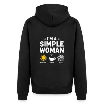 Je suis une femme simple comme les chiens de soleil et le café - Veste à capuche bio Premium Unisexe - noir - Dos - Nico (187cm)