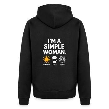 I`m a simple woman like sunshine dogs & coffee - Unisex Premium Bio Zip Hoodie - Schwarz - Hinten - Nico (187cm)