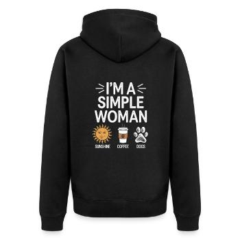 I`m a simple woman like sunshine dogs & coffee - Unisex Premium Bio Zip Hoodie - Schwarz - Hinten - Nico (187cm)