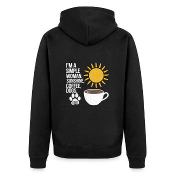 I`m a simple woman like sunshine dogs & coffee - Unisex Premium Bio Zip Hoodie - Schwarz - Hinten - Nico (187cm)