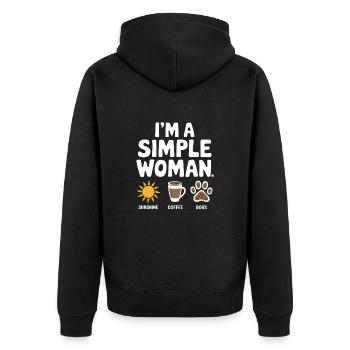 I`m a simple woman like sunshine dogs & coffee - Unisex Premium Bio Zip Hoodie - Schwarz - Hinten - Nico (187cm)