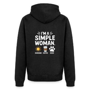 I`m a simple woman like sunshine dogs & coffee - Unisex Premium Bio Zip Hoodie - Schwarz - Hinten - Nico (187cm)