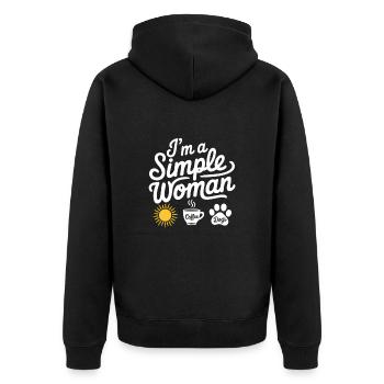Je suis une femme simple comme les chiens de soleil et le café - Veste à capuche bio Premium Unisexe - noir - Dos - Nico (187cm)