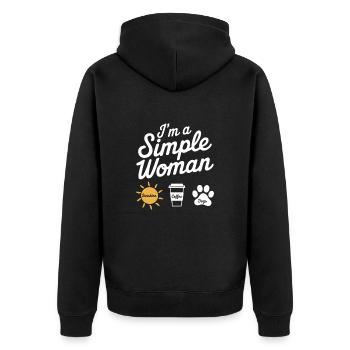 Je suis une femme simple comme les chiens de soleil et le café - Veste à capuche bio Premium Unisexe - noir - Dos - Nico (187cm)