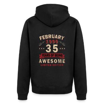 Großartig seit Februar 1990 35. Geburtstag Spruch - Unisex Premium Bio Zip Hoodie - Schwarz - Hinten - Nico (187cm)
