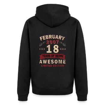 18. Geburtstag Geschenk Mann Original Februar 2007 - Unisex Premium Bio Zip Hoodie - Schwarz - Hinten - Nico (187cm)