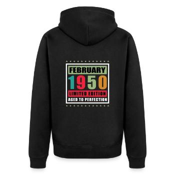 Février 1950 | Anniversaire 1950 Millésime Février - Veste à capuche bio Premium Unisexe - noir - Dos - Nico (187cm)
