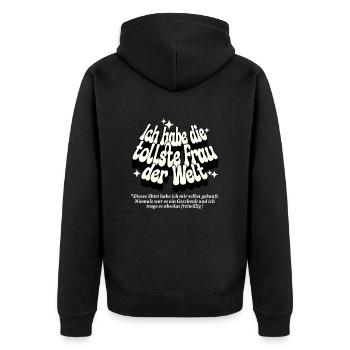 Hochzeit Verlobung Ich habe die tollste Frau - Unisex Premium Bio Zip Hoodie - Schwarz - Hinten - Nico (187cm)