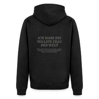 Hochzeit Verlobung Ich habe die tollste Frau - Unisex Premium Bio Zip Hoodie - Schwarz - Hinten - Nico (187cm)