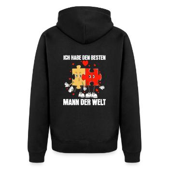 Ich habe den besten Mann der Welt - Unisex Premium Bio Zip Hoodie - Schwarz - Hinten - Nico (187cm)