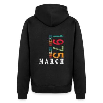 50e anniversaire Homme March Né en 1975 - Veste à capuche bio Premium Unisexe - noir - Dos - Nico (187cm)