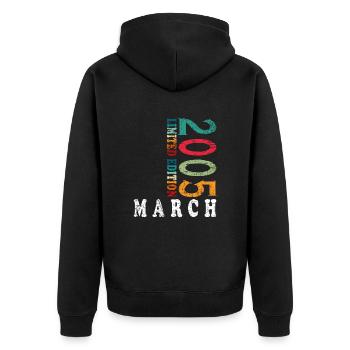 März 2005 Jubiläum 2005 Retro 2005 März - Unisex Premium Bio Zip Hoodie - Schwarz - Hinten - Nico (187cm)