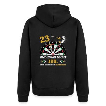 Darts 23 sind zwar nicht 180 Geburtstag Dart - Unisex Premium Bio Zip Hoodie - Schwarz - Hinten - Nico (187cm)