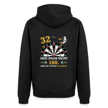 Darts 32 sind zwar nicht 180 Geburtstag Dart - Unisex Premium Bio Zip Hoodie - Schwarz - Hinten - Nico (187cm)
