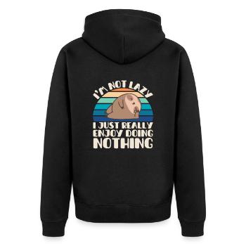 I'm Not Lazy I Just Really Enjoy Doing Nothing - Unisex Premium Bio Zip Hoodie - Schwarz - Hinten - Nico (187cm)