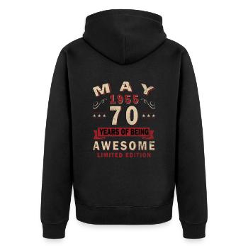 Legendary since May 1955, May 1955 - Unisex Premium Organic Zip Hoodie - black - Back - Nico (187cm)