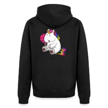 Lolli Einhorn Comic - Unisex Premium Bio Zip Hoodie - Schwarz - Hinten - Nico (187cm)