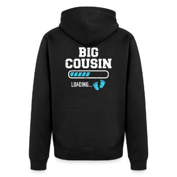 Großer Cousin - Unisex Premium Bio Zip Hoodie - Schwarz - Hinten - Nico (187cm)