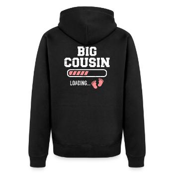 Große Cousine - Unisex Premium Bio Zip Hoodie - Schwarz - Hinten - Nico (187cm)