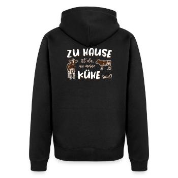 Zu Hause ist da wo meine Kühe sind - Unisex Premium Bio Zip Hoodie - Schwarz - Hinten - Nico (187cm)