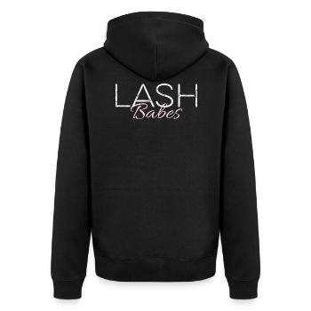 Lash Babes Wimpernkünstler Wimperntechnik - Unisex Premium Bio Zip Hoodie - Schwarz - Hinten - Nico (187cm)