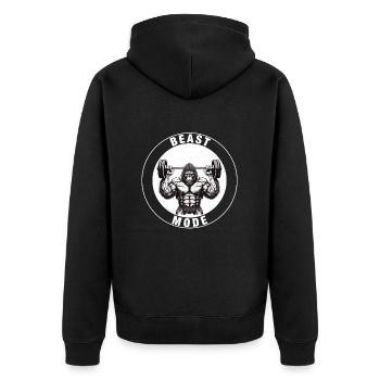 Gorilla, Affe mit Langhantelstange, Biest Modus - Unisex Premium Bio Zip Hoodie - Schwarz - Hinten - Nico (187cm)