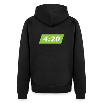 420 Blaze it Uhr - Unisex Premium Bio Zip Hoodie - Schwarz - Hinten - Nico (187cm)