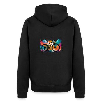 illustration,mountainbike,rennrad,graffiti,berge - Unisex Premium Bio Zip Hoodie - Schwarz - Hinten - Nico (187cm)