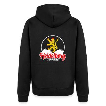 Heidelberg Löwe Deutschland - Dunkel Vintage - Unisex Premium Bio Zip Hoodie - Schwarz - Hinten - Nico (187cm)