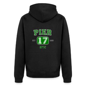 Pier 17 Geschenk Athletic Design Geschenk - Unisex Premium Bio Zip Hoodie - Schwarz - Hinten - Nico (187cm)
