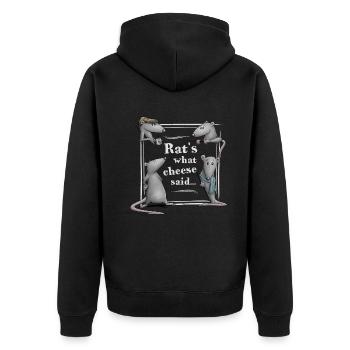 Rats What Cheese Said! Lustiger Ratten Dad Joke - Unisex Premium Bio Zip Hoodie - Schwarz - Hinten - Nico (187cm)
