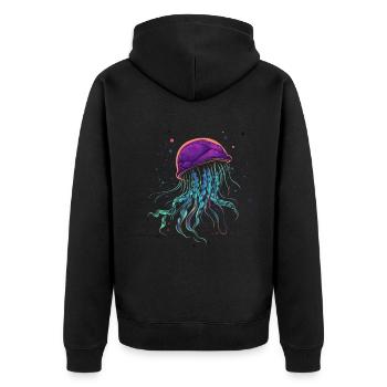Qualle - Unisex Premium Bio Zip Hoodie - Schwarz - Hinten - Nico (187cm)