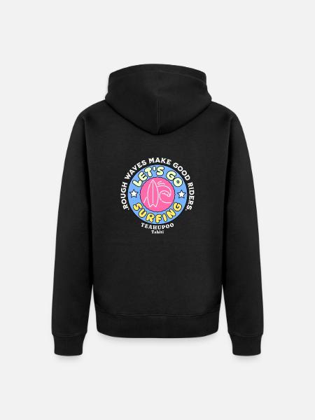 Let's go surfing teahupoo Tahiti - Unisex Premium Organic Zip Hoodie - black