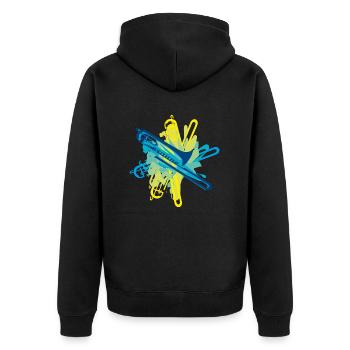 Posaune colorsplash blues - Unisex Premium Bio Zip Hoodie - Schwarz - Hinten - Nico (187cm)