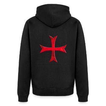 Templer Kreuz schlicht rot - Unisex Premium Bio Zip Hoodie - Schwarz - Hinten - Nico (187cm)