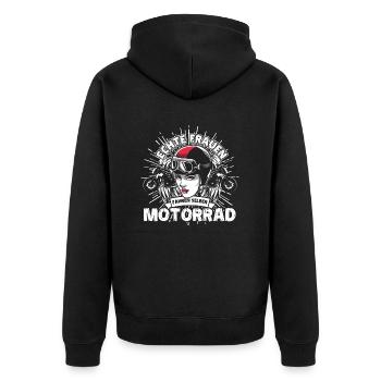Motorrad Frauen Motorradfahren - Unisex Premium Bio Zip Hoodie - Schwarz - Hinten - Nico (187cm)