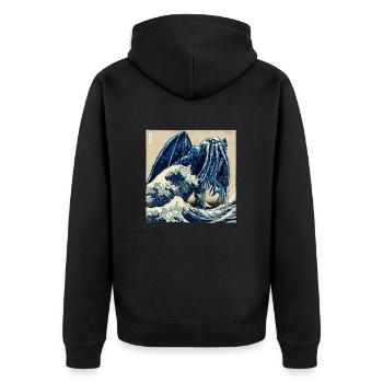 Kanagawa Cthulhu - Unisex Premium Bio Zip Hoodie - Schwarz - Hinten - Nico (187cm)