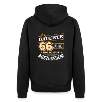 66 Jahre Geburtstag Geburtstagsgeschenk Aussehen - Unisex Premium Bio Zip Hoodie - Schwarz - Hinten - Nico (187cm)