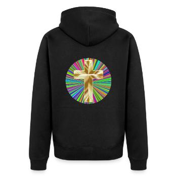 Christentum Collection - Unisex Premium Bio Zip Hoodie - Schwarz - Hinten - Nico (187cm)
