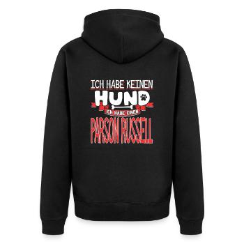PARSON-RUSSELL-kein Hund - Unisex Premium Bio Zip Hoodie - Schwarz - Hinten - Nico (187cm)