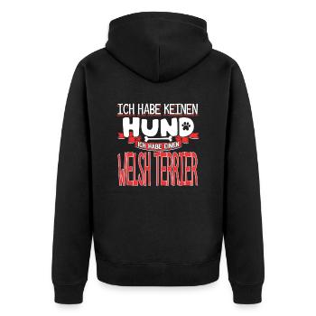 WELSH-TERRIER - kein Hund - Unisex Premium Bio Zip Hoodie - Schwarz - Hinten - Nico (187cm)